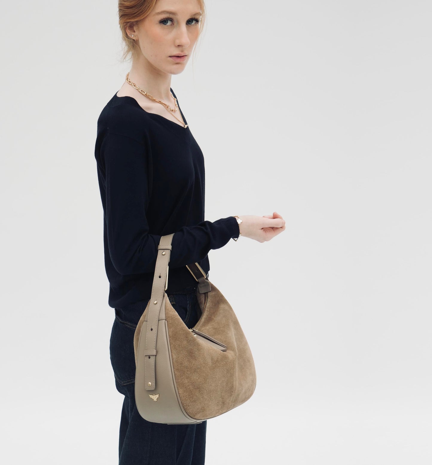 The Charlie mushroom suede bag featuring soft suede texture, a relaxed silhouette, and practical design for everyday elegance-6