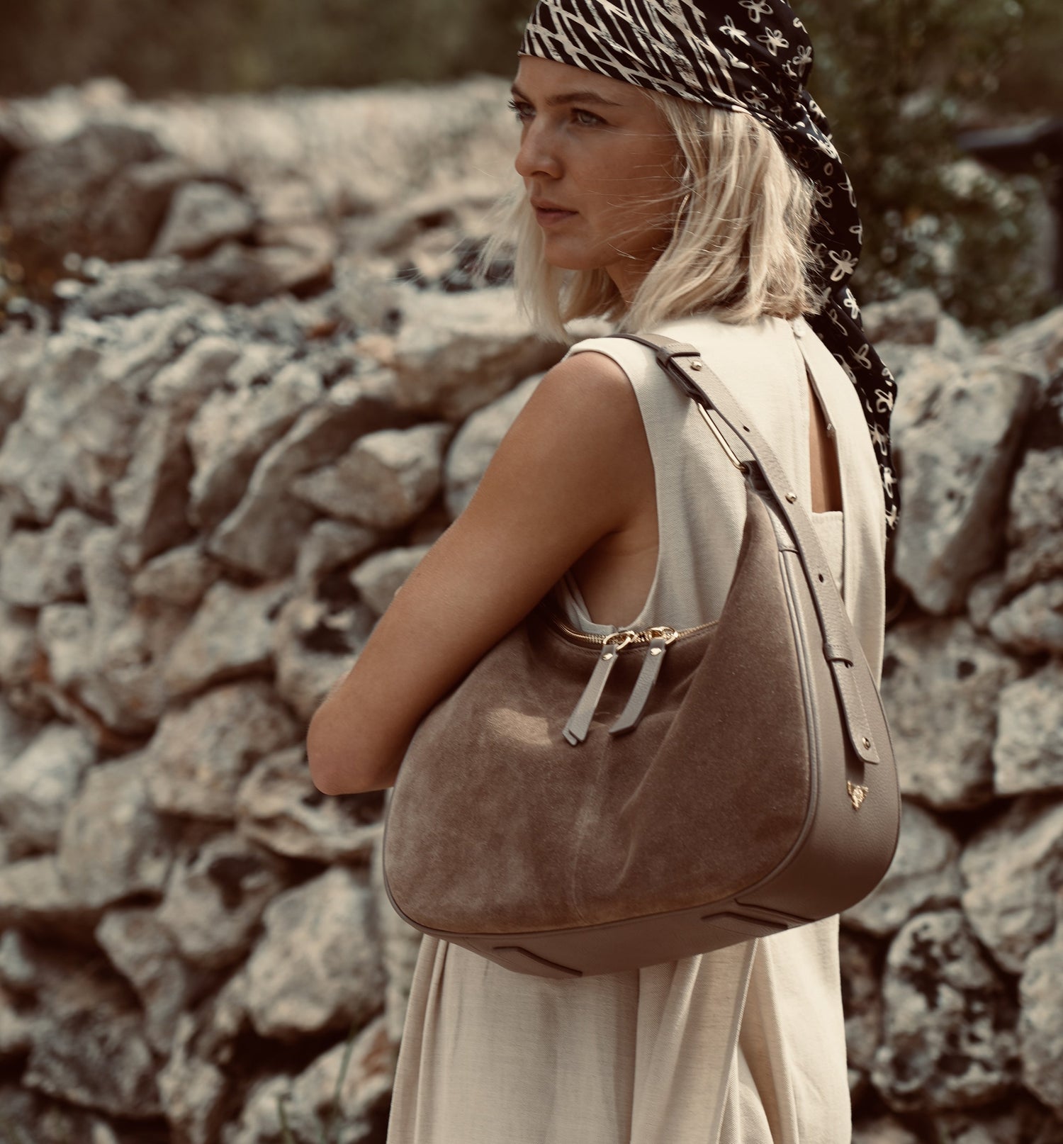 The Charlie mushroom suede bag featuring soft suede texture, a relaxed silhouette, and practical design for everyday elegance-9