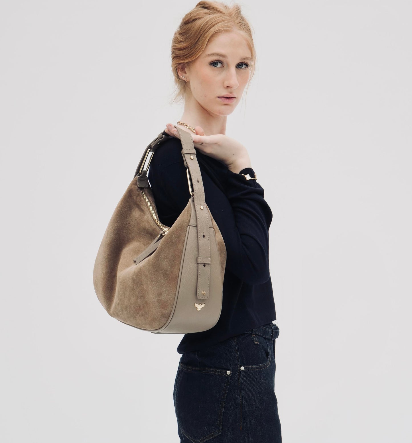 The Charlie mushroom suede bag featuring soft suede texture, a relaxed silhouette, and practical design for everyday elegance-1