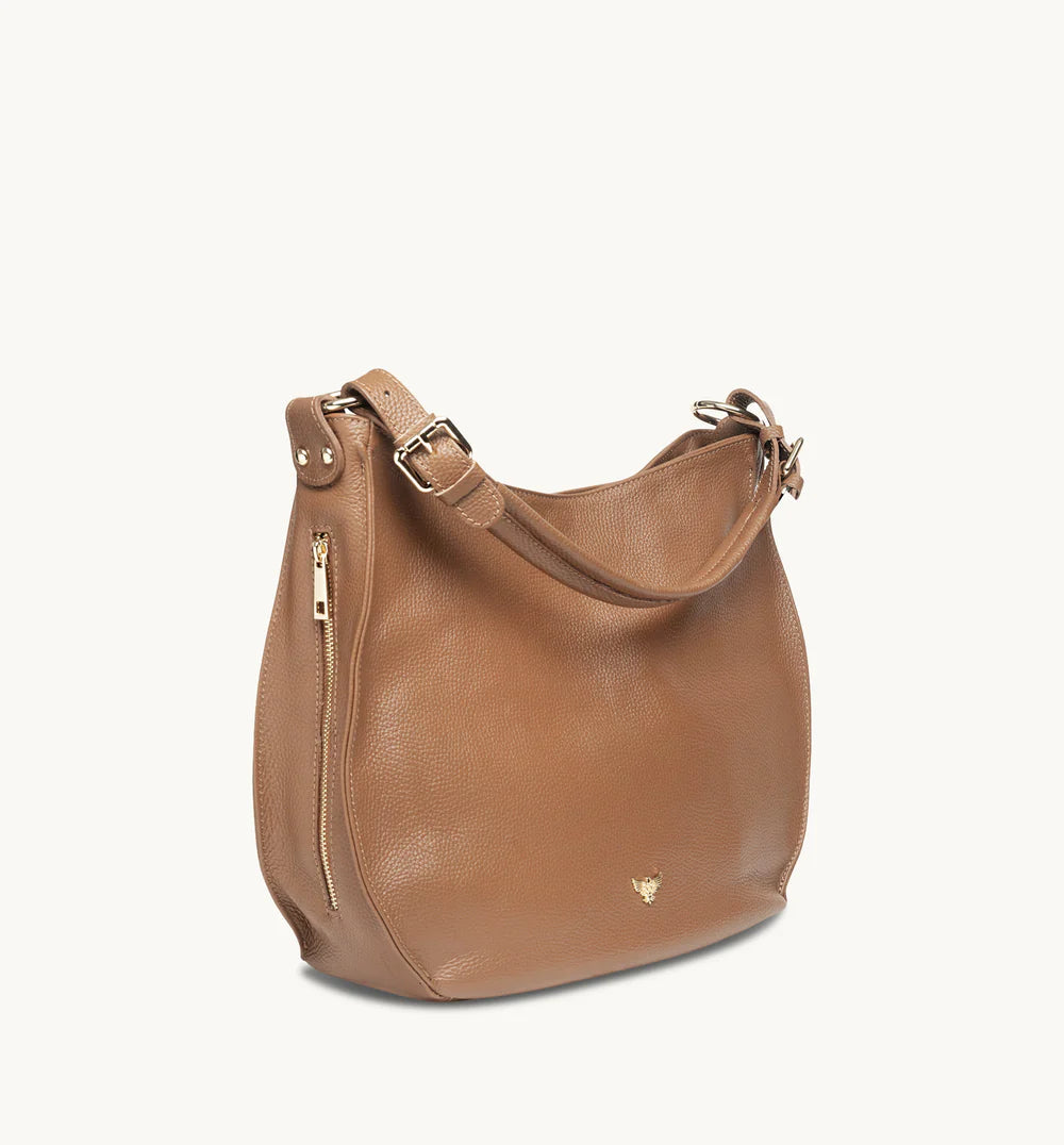 The Harriet tan leather hobo bag featuring a timeless, slouchy design with elegant detailing and everyday functionality-6