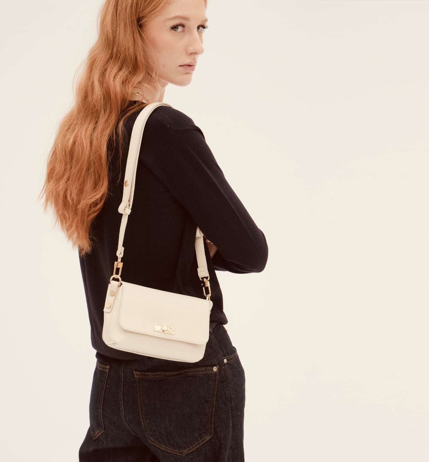 The Maisie stone leather bag with a timeless silhouette, elegant stone-colored finish, and functional design for everyday use-3