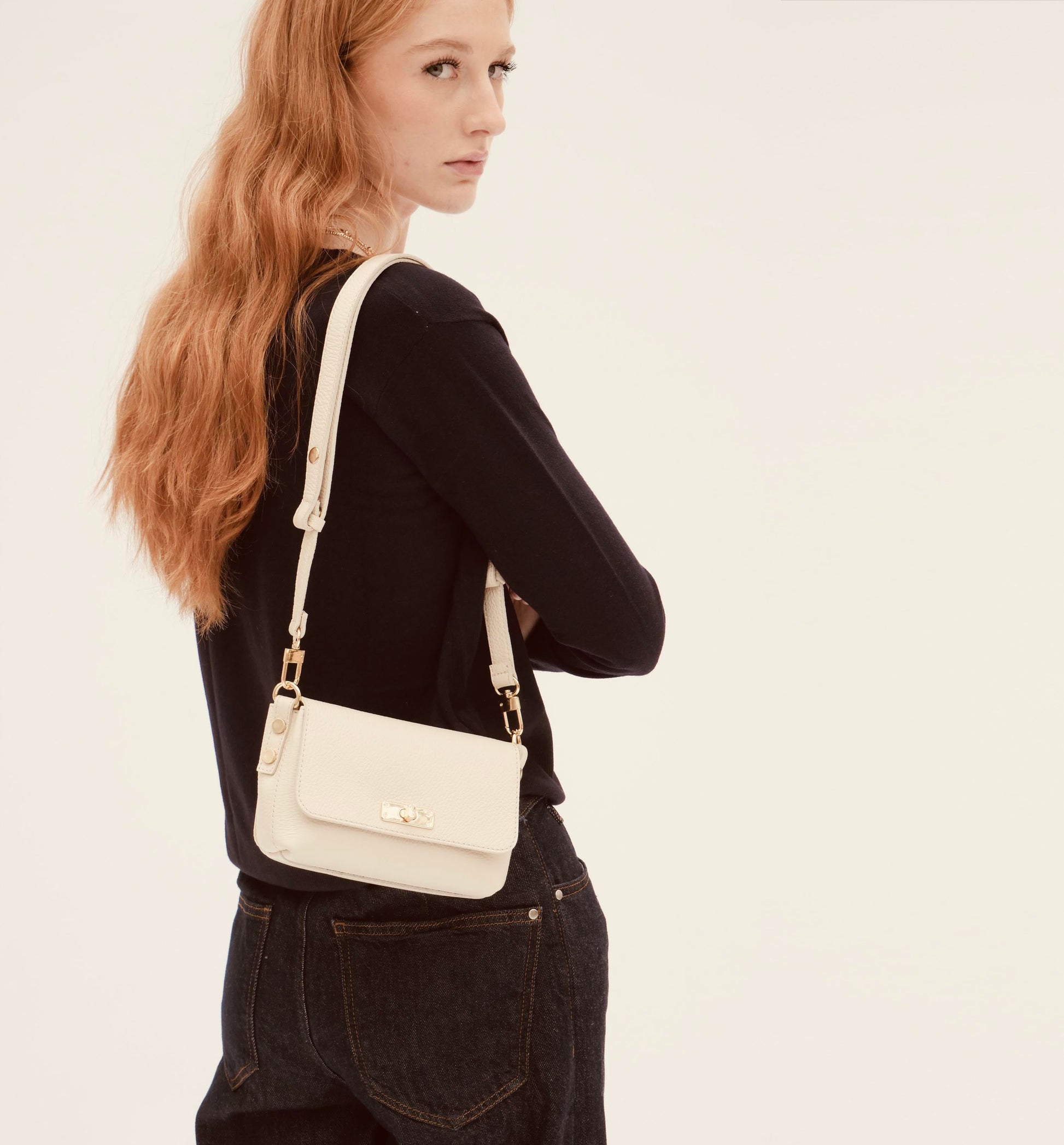 The Maisie stone leather bag with a timeless silhouette, elegant stone-colored finish, and functional design for everyday use-3