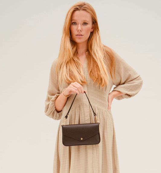The Munro black leather shoulder bag featuring a sleek, sophisticated design with versatile compartments for everyday use